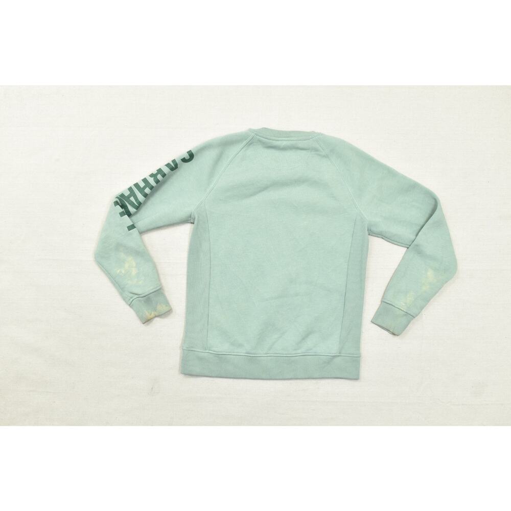 Carhartt Women's Relaxed Fit Sweatshirt Size S Green Crewneck Logo Sleeve Cotton - Picture 7 of 8